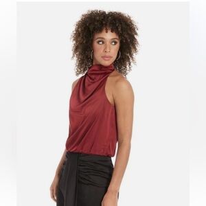 Muse Charmeuse Draped Cowl Halter Top Tibetan Red Size 14 NWT